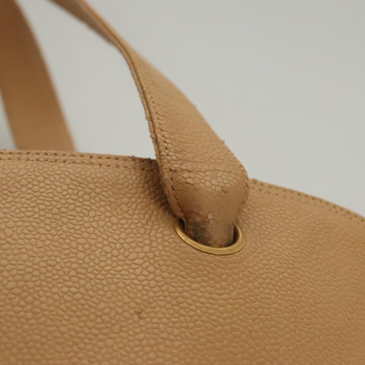 CHANEL Shoulder Bag Calf Skin Beige CC Auth bs24445