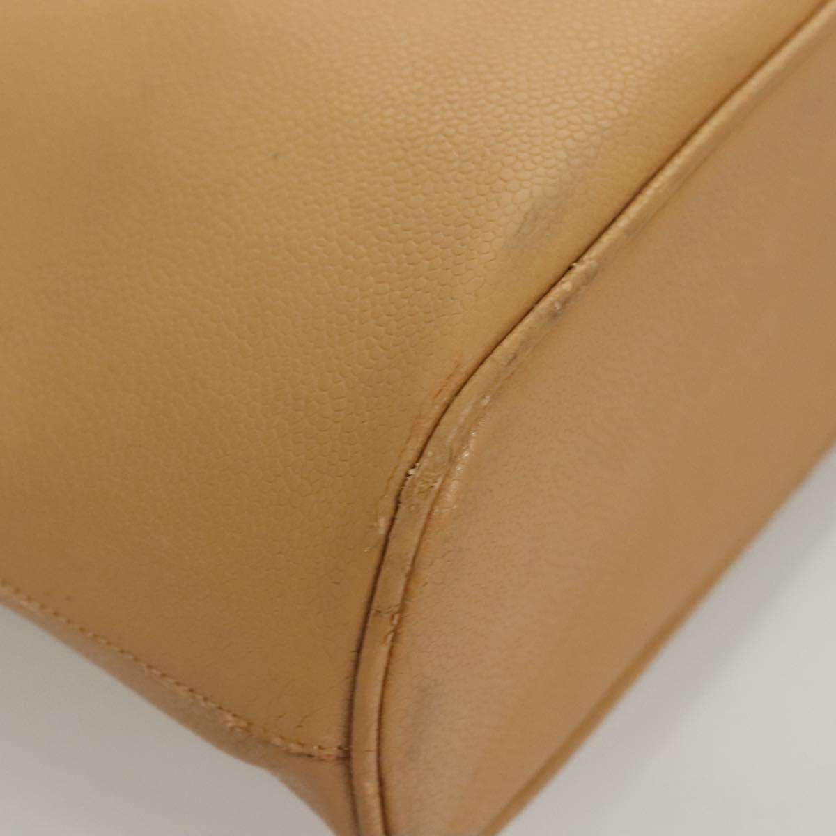 CHANEL Shoulder Bag Calf Skin Beige CC Auth bs24445