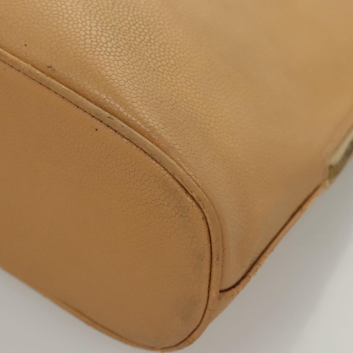 CHANEL Shoulder Bag Calf Skin Beige CC Auth bs24445