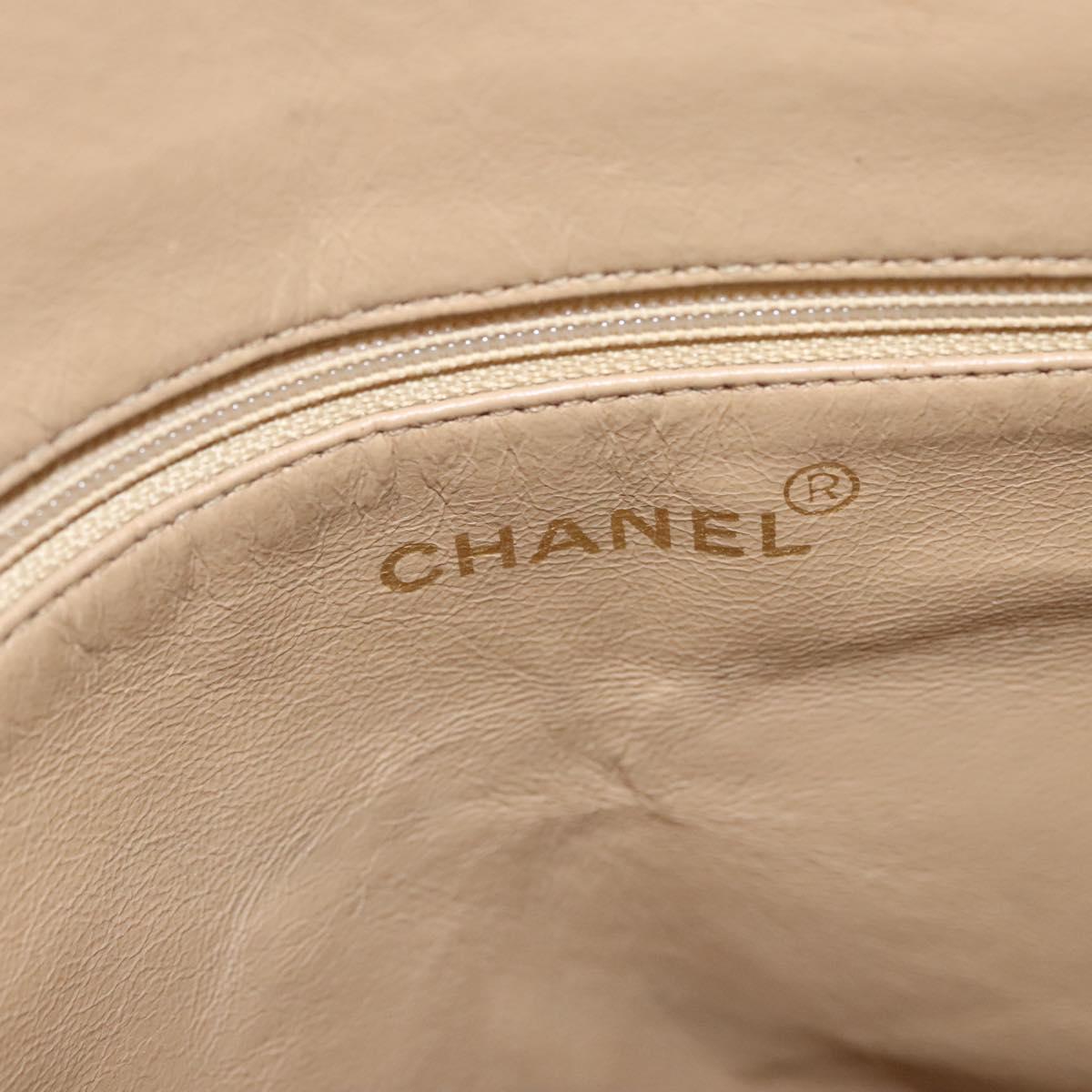 CHANEL Shoulder Bag Calf Skin Beige CC Auth bs24445