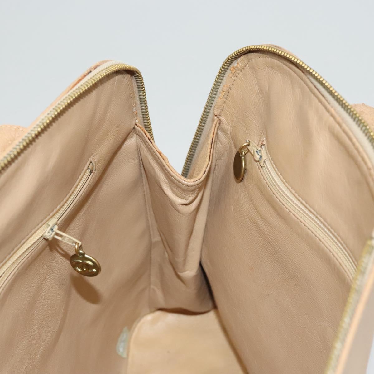 CHANEL Shoulder Bag Calf Skin Beige CC Auth bs24445