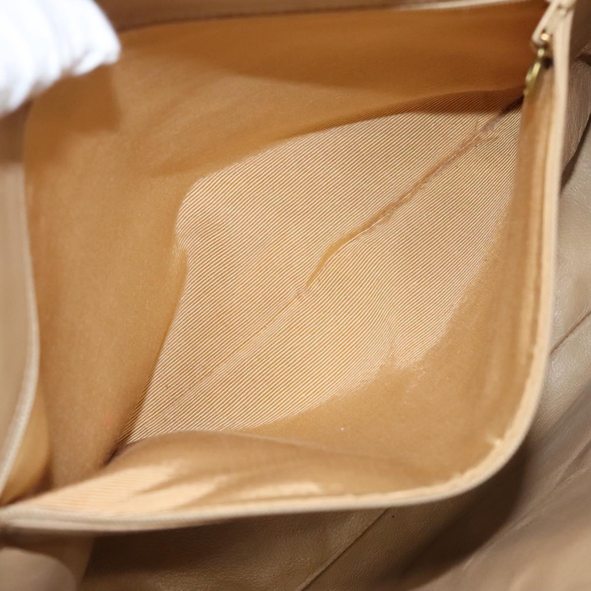 CHANEL Shoulder Bag Calf Skin Beige CC Auth bs24445