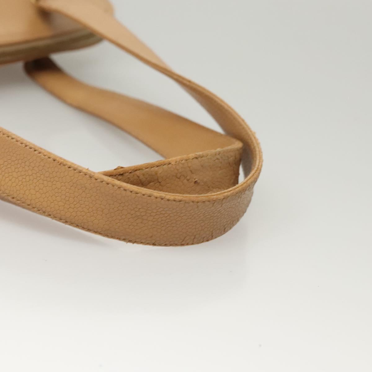 CHANEL Shoulder Bag Calf Skin Beige CC Auth bs24445