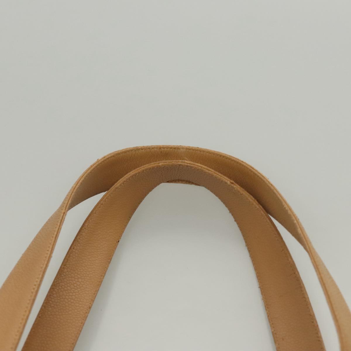 CHANEL Shoulder Bag Calf Skin Beige CC Auth bs24445