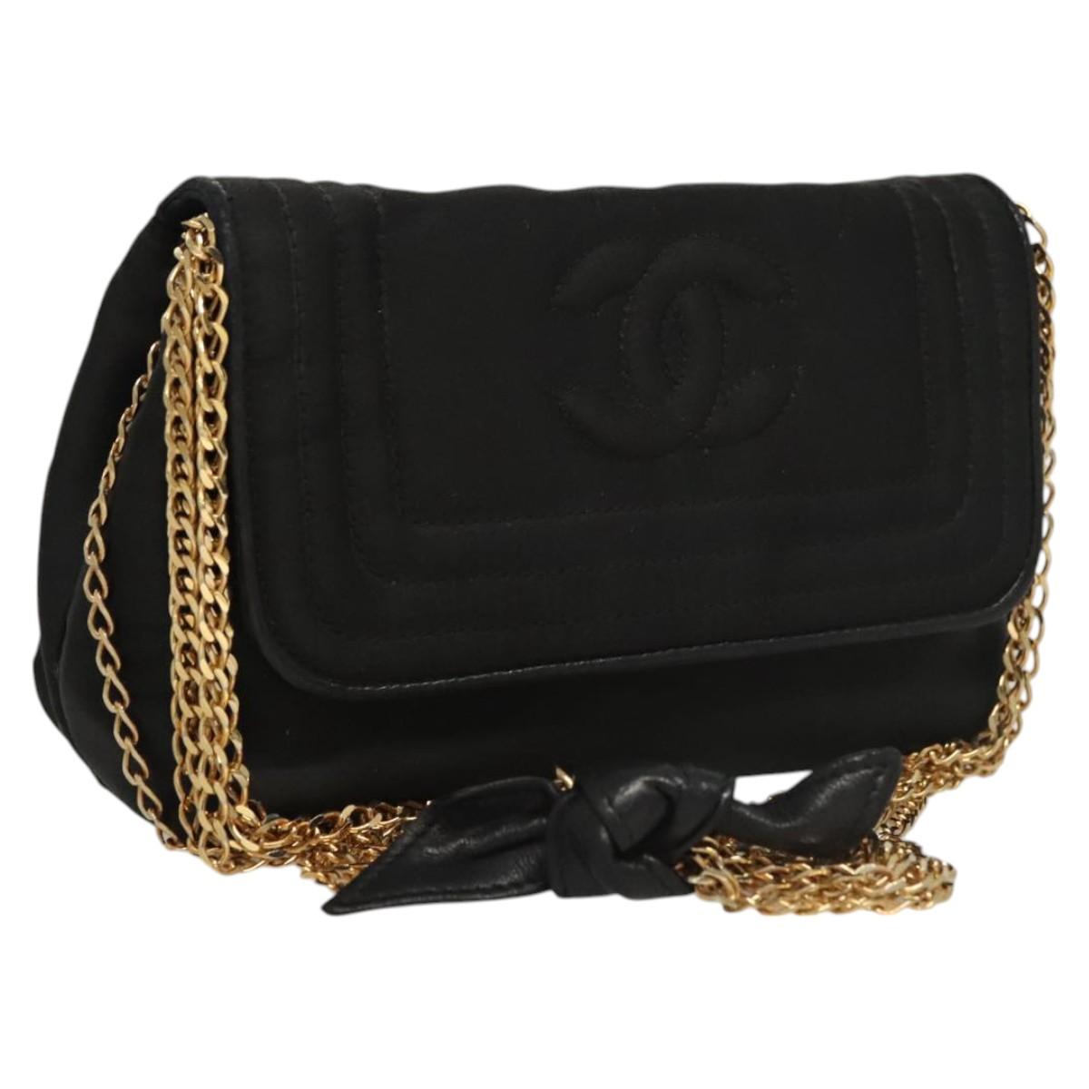 CHANEL Chain Shoulder Bag Nylon Black Gold CC Auth bs24449