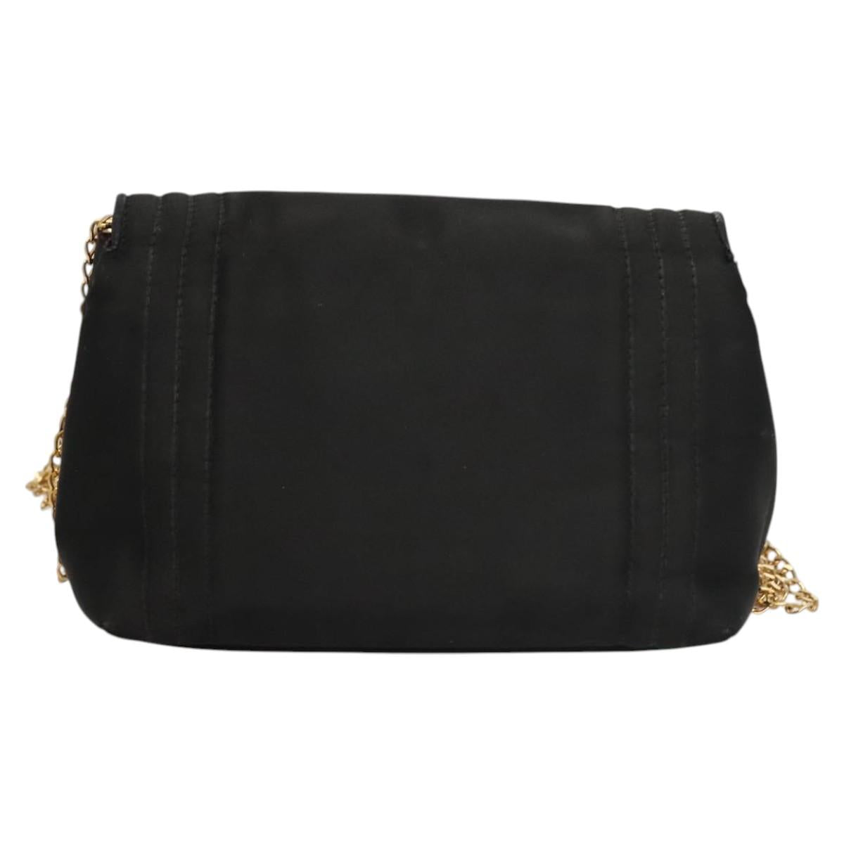 CHANEL Chain Shoulder Bag Nylon Black Gold CC Auth bs24449