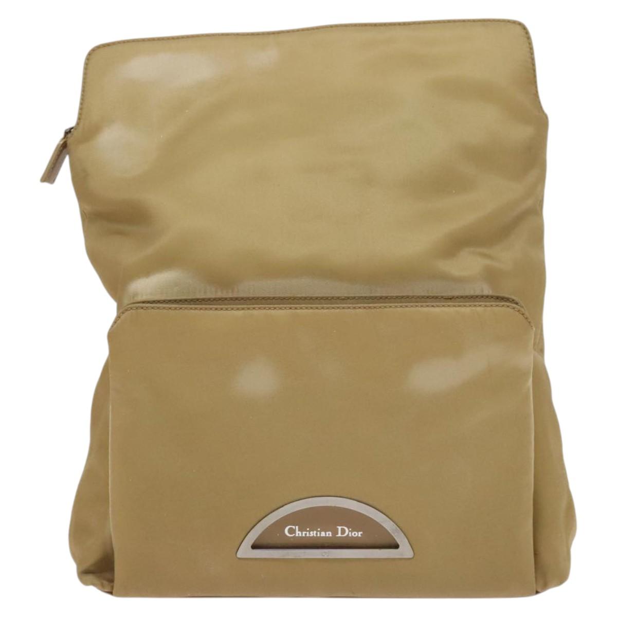Christian Dior Backpack Nylon Beige Silver Auth bs24452