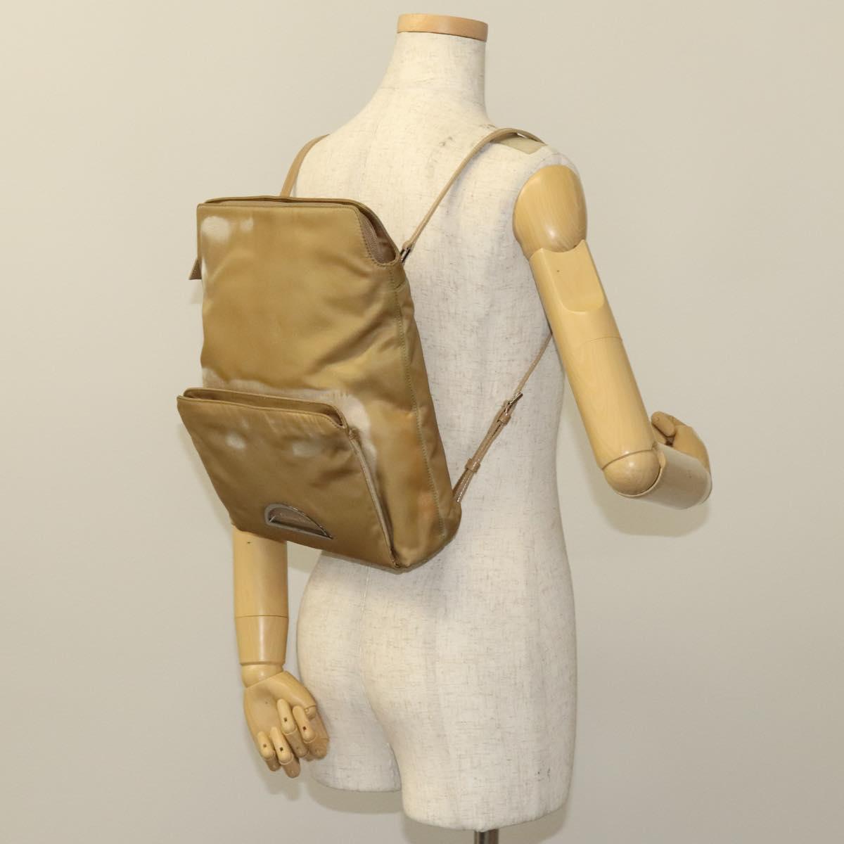Christian Dior Backpack Nylon Beige Silver Auth bs24452