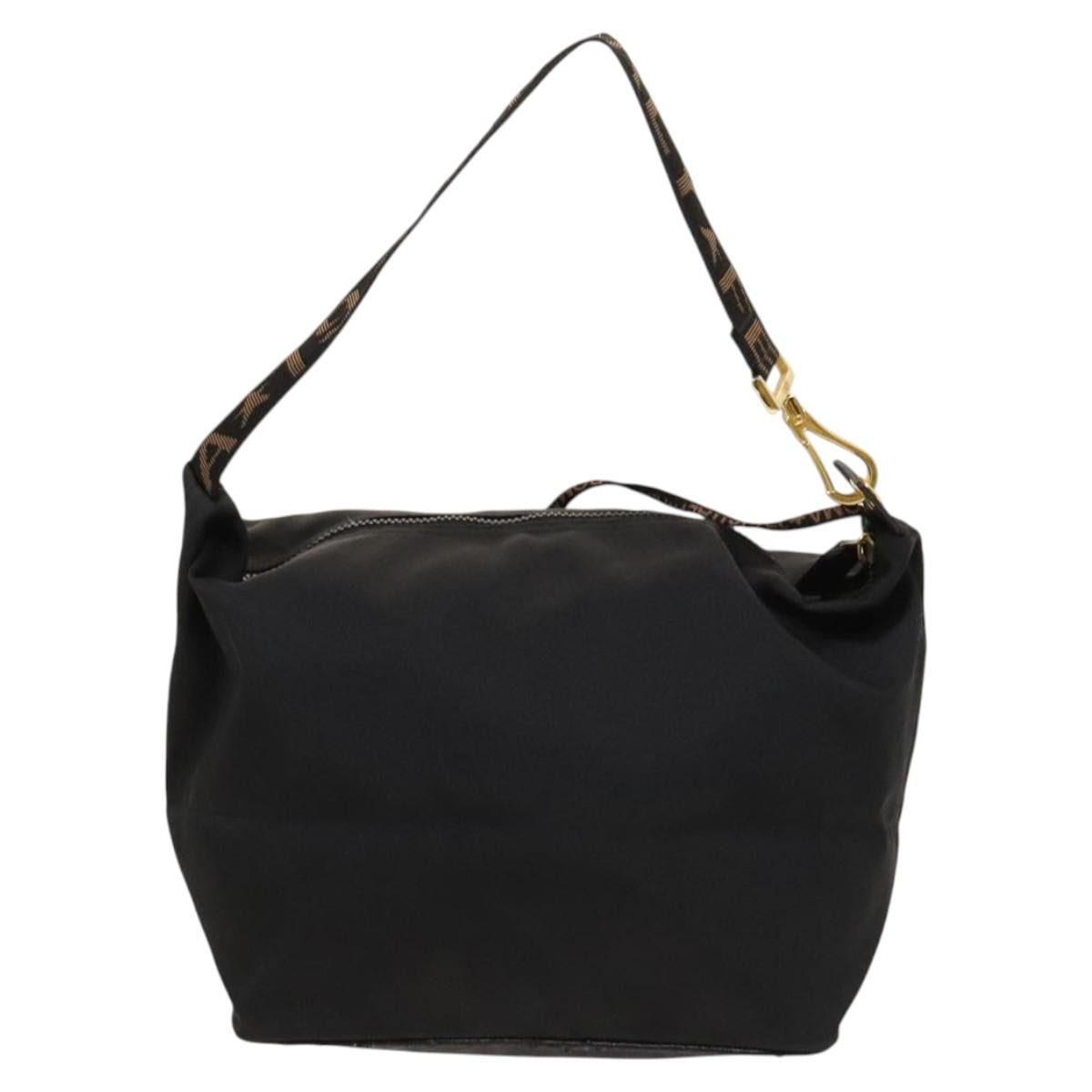 FENDI Shoulder Bag Nylon Black Gold Auth bs24463