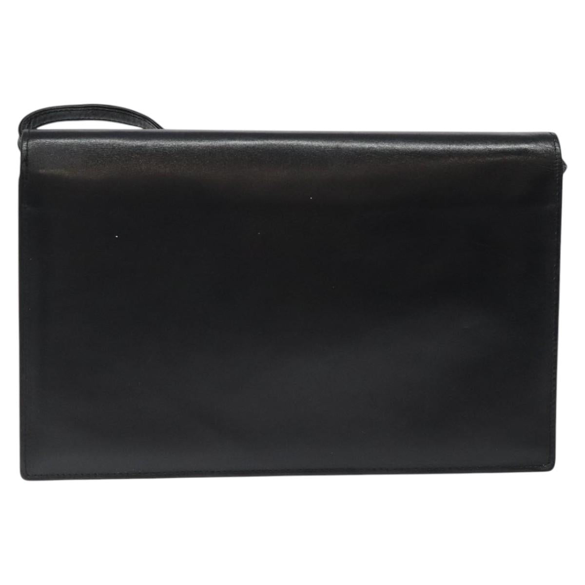 GIVENCHY Shoulder Bag Leather Black Gold Auth bs24469