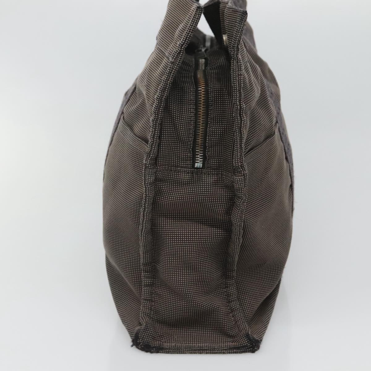 HERMES Her Line MM Hand Bag Canvas Gray Silver Auth bs24473