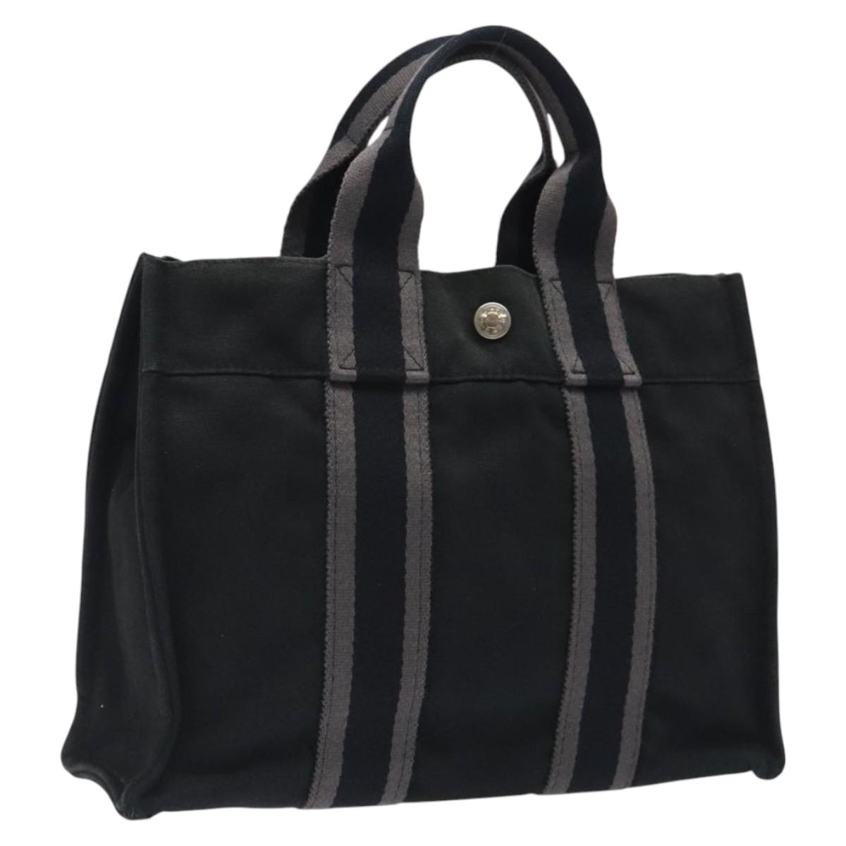HERMES Fourre Tout PM Hand Bag Canvas Black Silver Auth bs24474