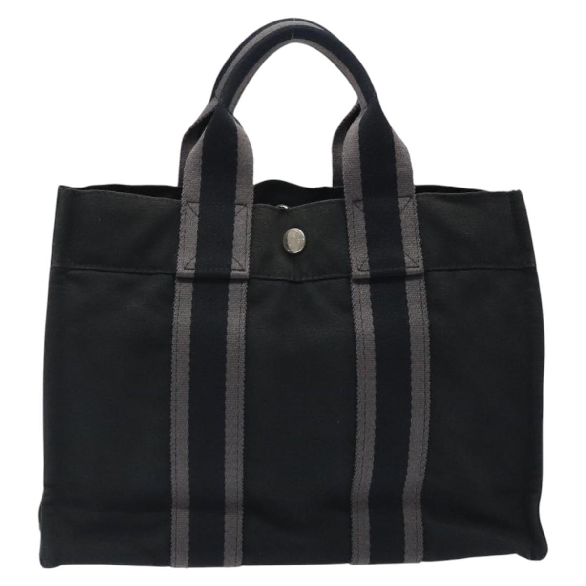 HERMES Fourre Tout PM Hand Bag Canvas Black Silver Auth bs24474