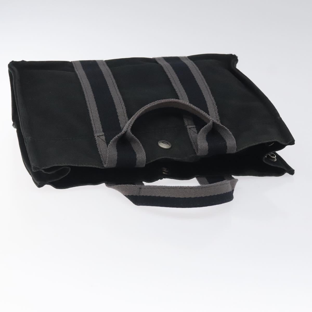 HERMES Fourre Tout PM Hand Bag Canvas Black Silver Auth bs24474