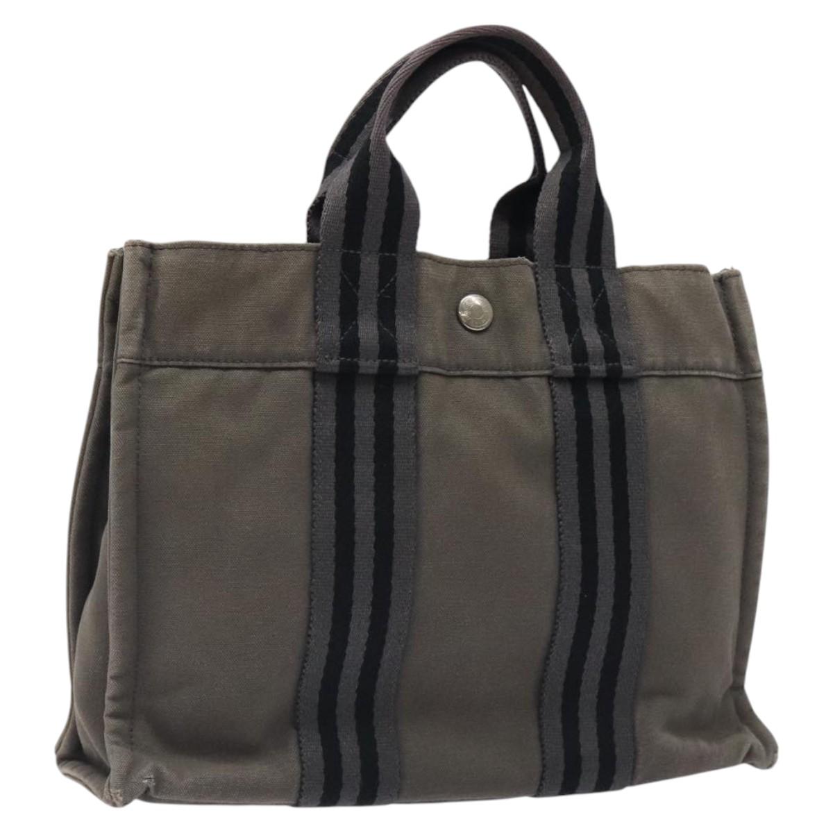 HERMES Fourre Tout PM Hand Bag Canvas Black Gray Silver Auth bs24475