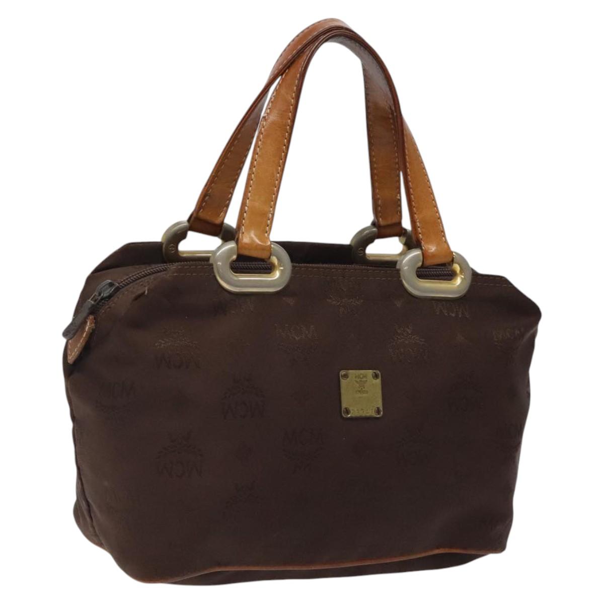 MCM Logogram Vicetos Hand Bag Nylon Brown Gold Auth bs24481