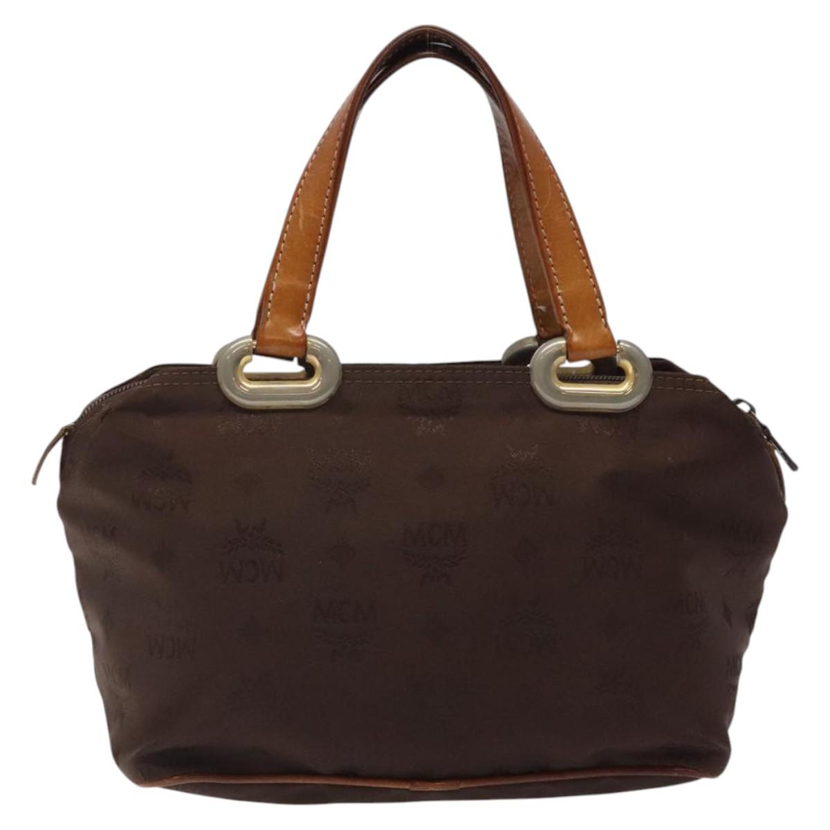 MCM Logogram Vicetos Hand Bag Nylon Brown Gold Auth bs24481