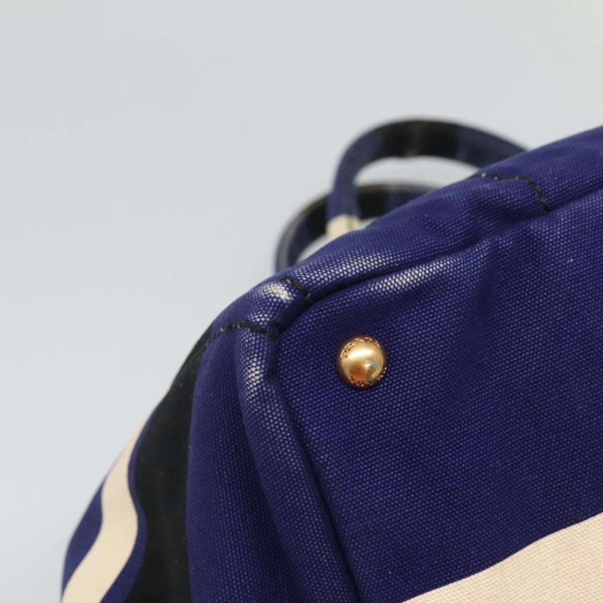 PRADA Canapa GM Hand Bag Canvas Blue Gold Auth bs24485