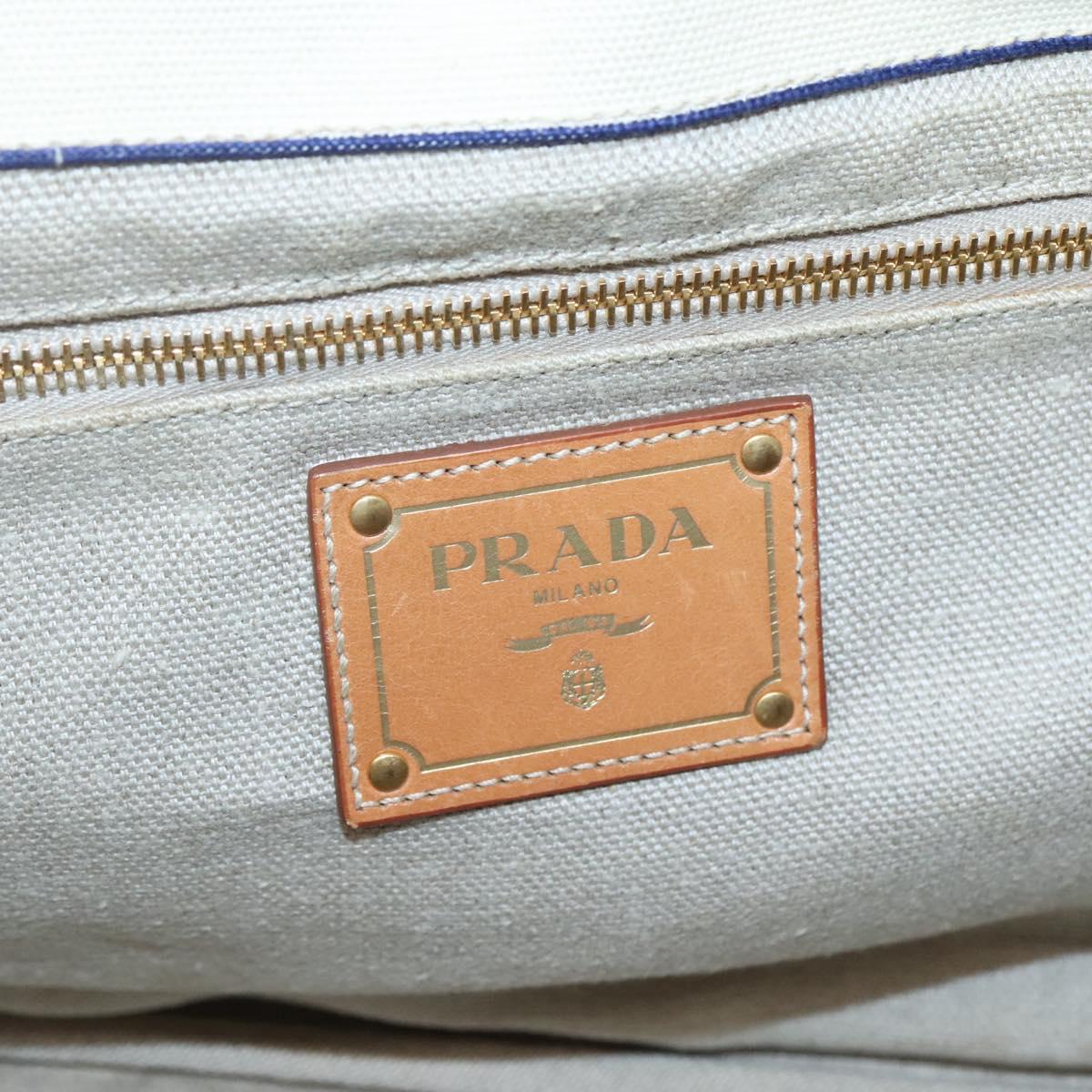 PRADA Canapa GM Hand Bag Canvas Blue Gold Auth bs24485
