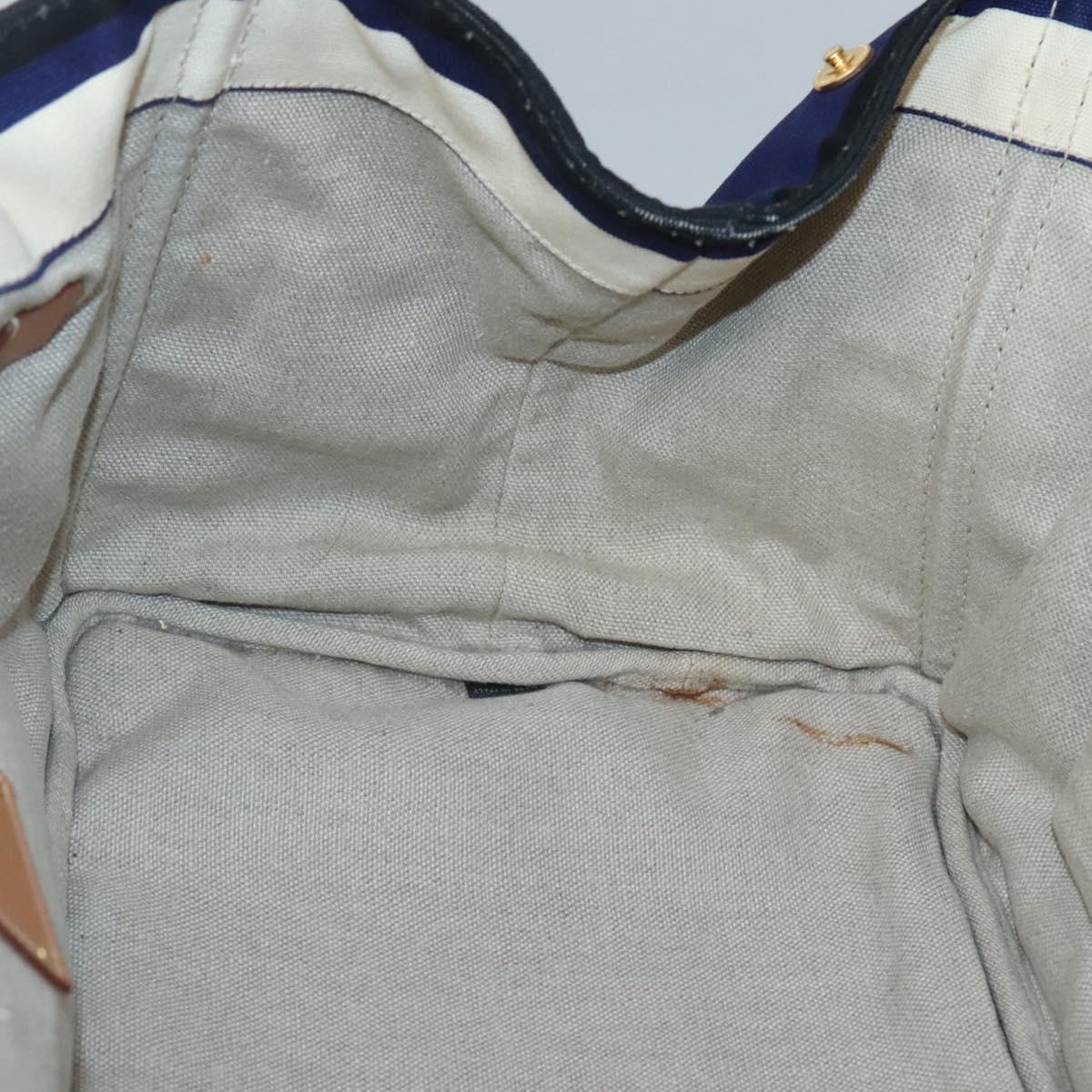 PRADA Canapa GM Hand Bag Canvas Blue Gold Auth bs24485