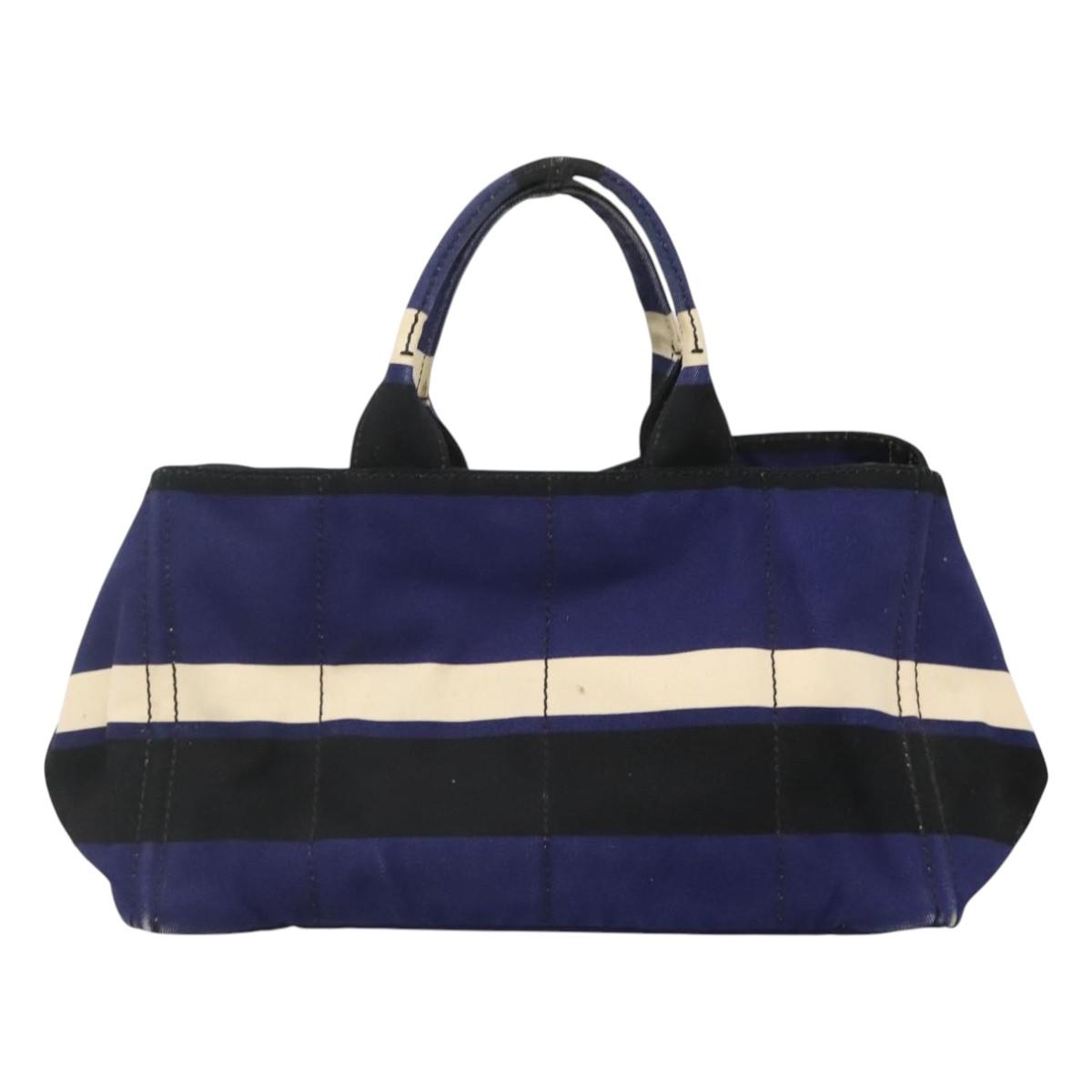 PRADA Canapa GM Hand Bag Canvas Blue Gold Auth bs24485