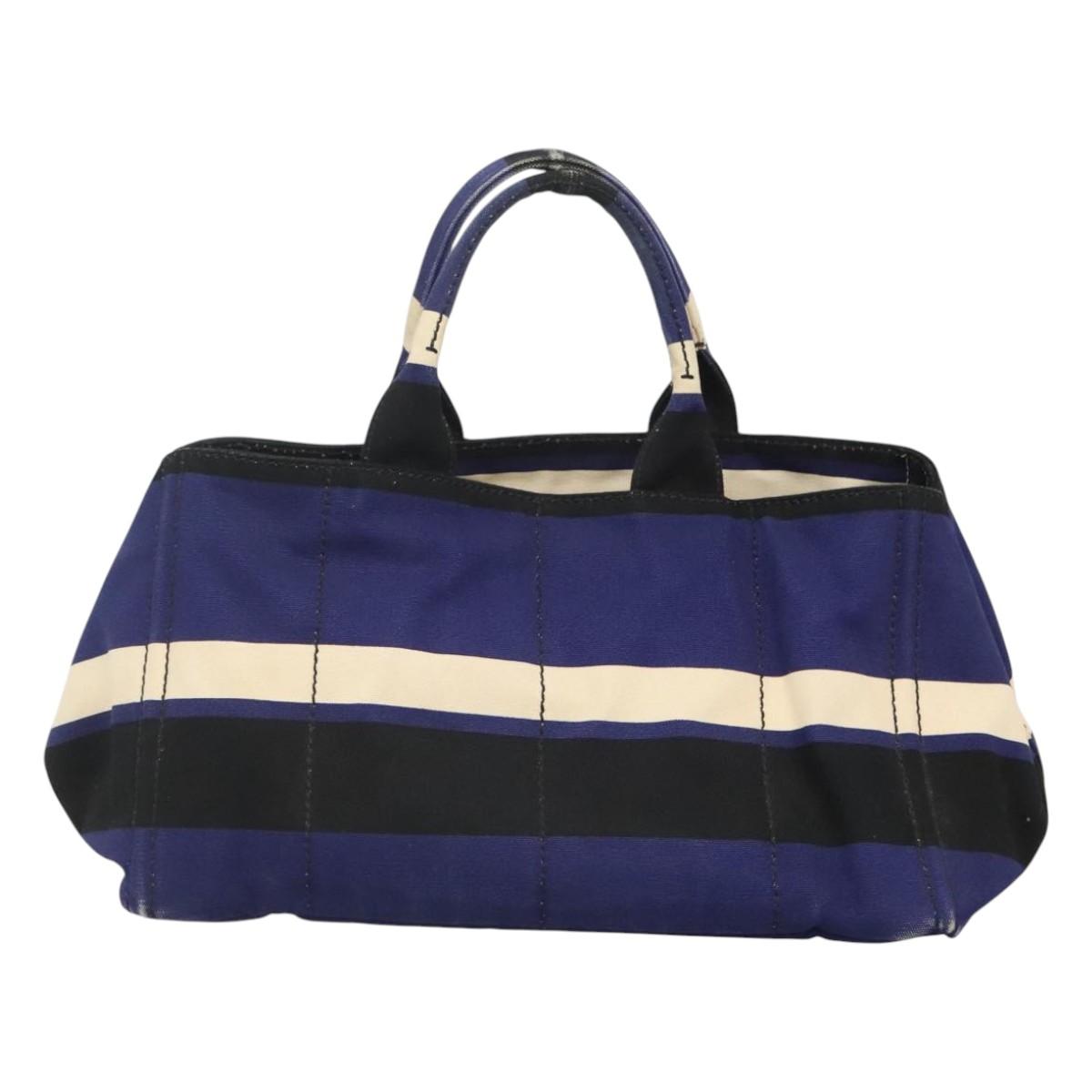 PRADA Canapa GM Hand Bag Canvas Blue Gold Auth bs24485