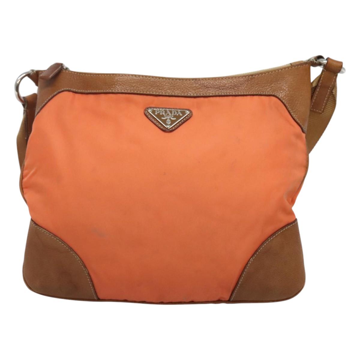 PRADA Shoulder Bag Nylon Orange Silver Auth bs24487