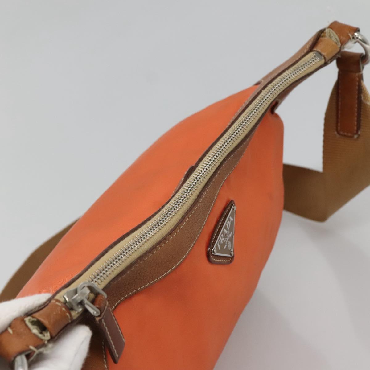 PRADA Shoulder Bag Nylon Orange Silver Auth bs24487