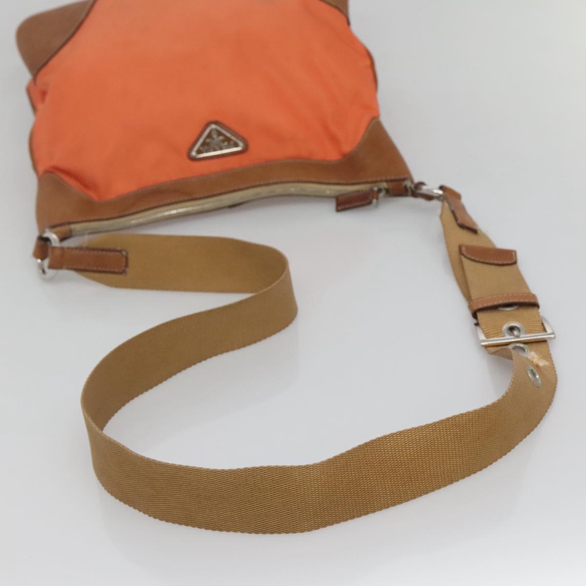 PRADA Shoulder Bag Nylon Orange Silver Auth bs24487