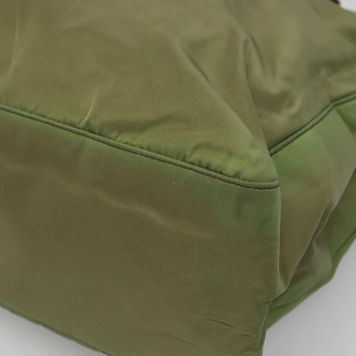 PRADA Shoulder Bag Nylon Khaki Silver Auth bs24489