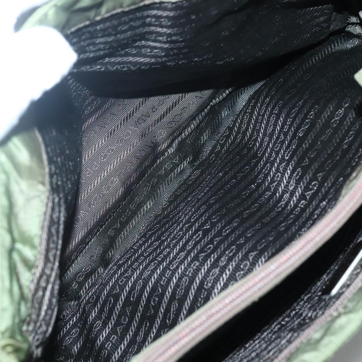 PRADA Shoulder Bag Nylon Khaki Silver Auth bs24489