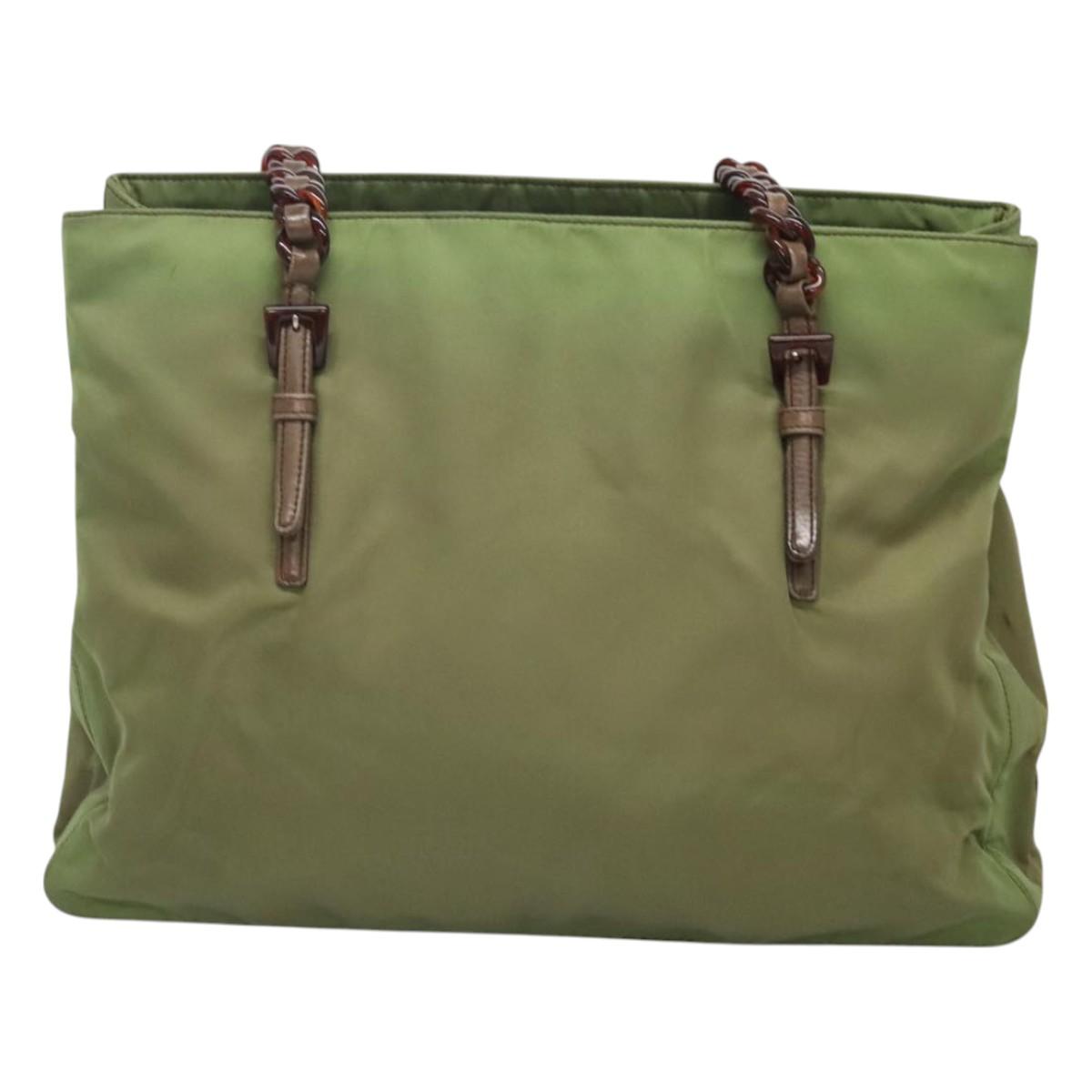 PRADA Shoulder Bag Nylon Khaki Silver Auth bs24489