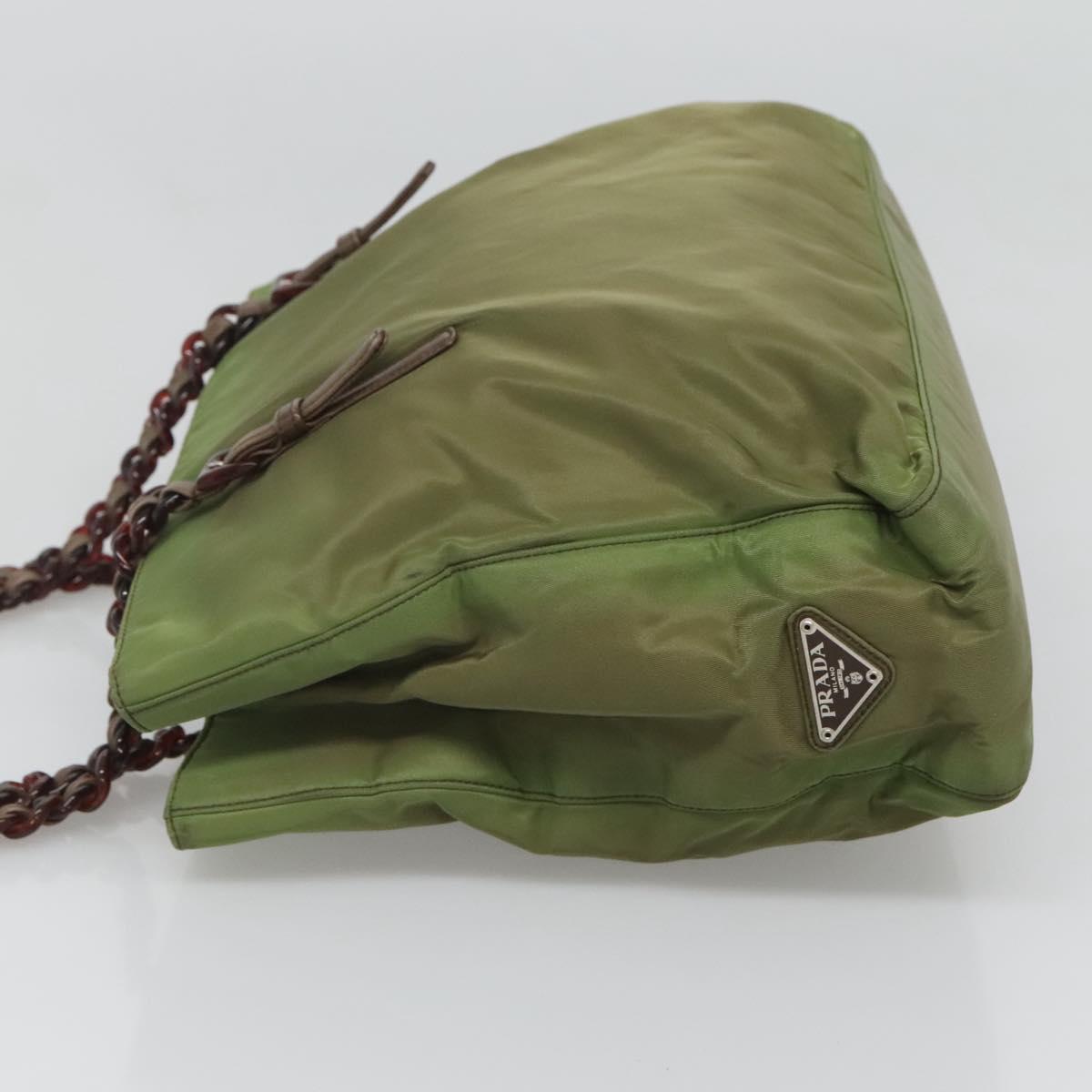 PRADA Shoulder Bag Nylon Khaki Silver Auth bs24489