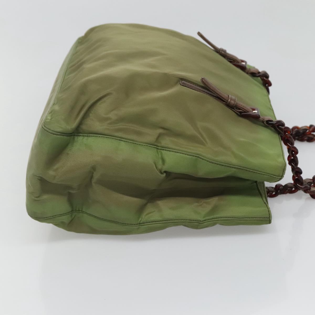 PRADA Shoulder Bag Nylon Khaki Silver Auth bs24489