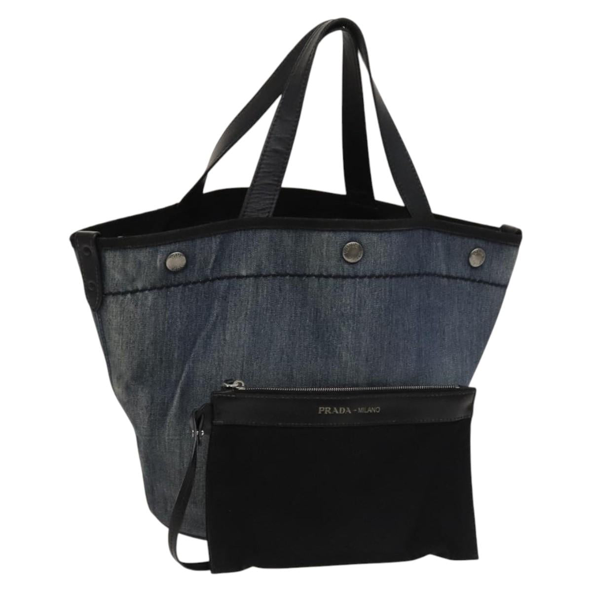 PRADA Hand Bag Denim Blue Silver Auth bs24491