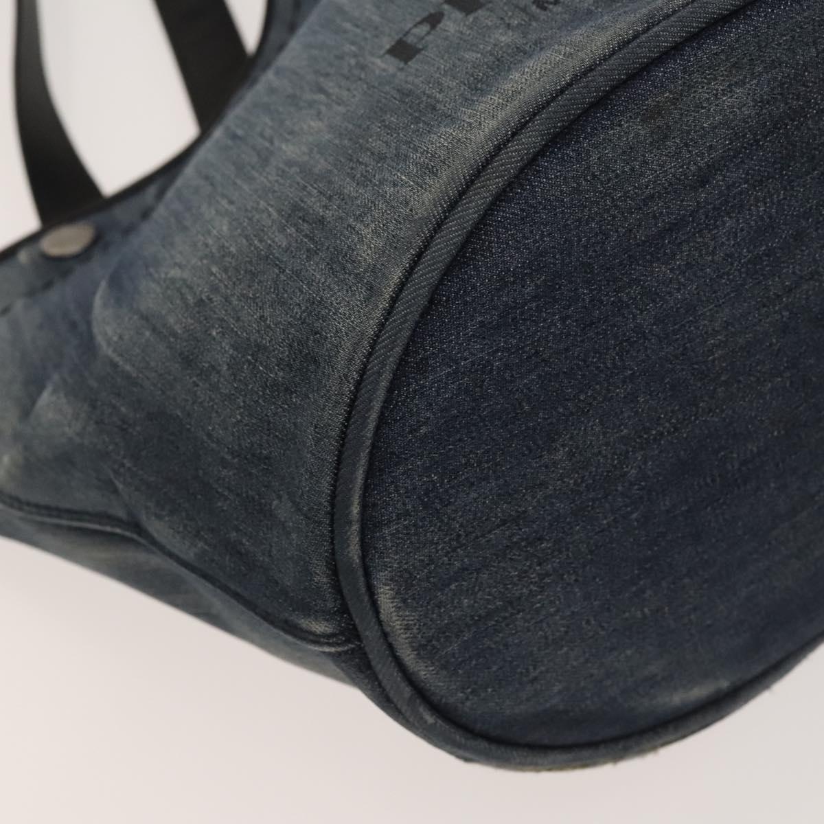 PRADA Hand Bag Denim Blue Silver Auth bs24491