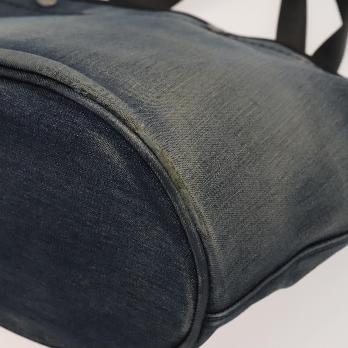 PRADA Hand Bag Denim Blue Silver Auth bs24491