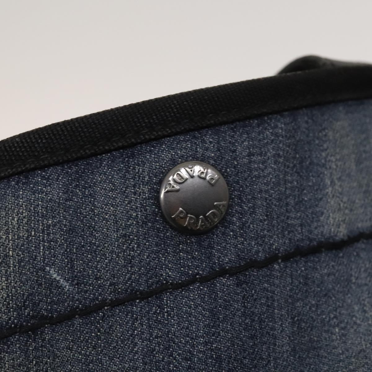 PRADA Hand Bag Denim Blue Silver Auth bs24491
