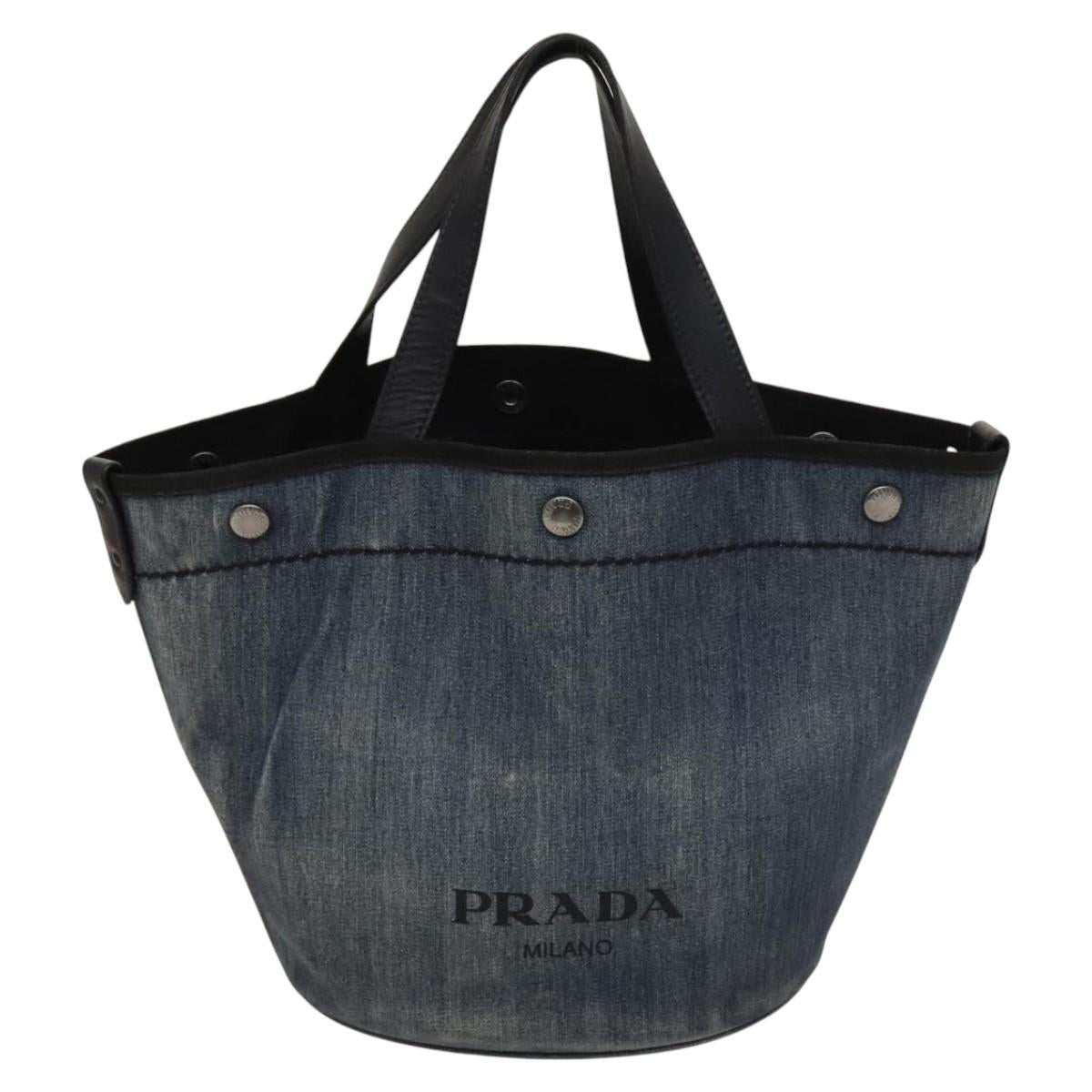 PRADA Hand Bag Denim Blue Silver Auth bs24491