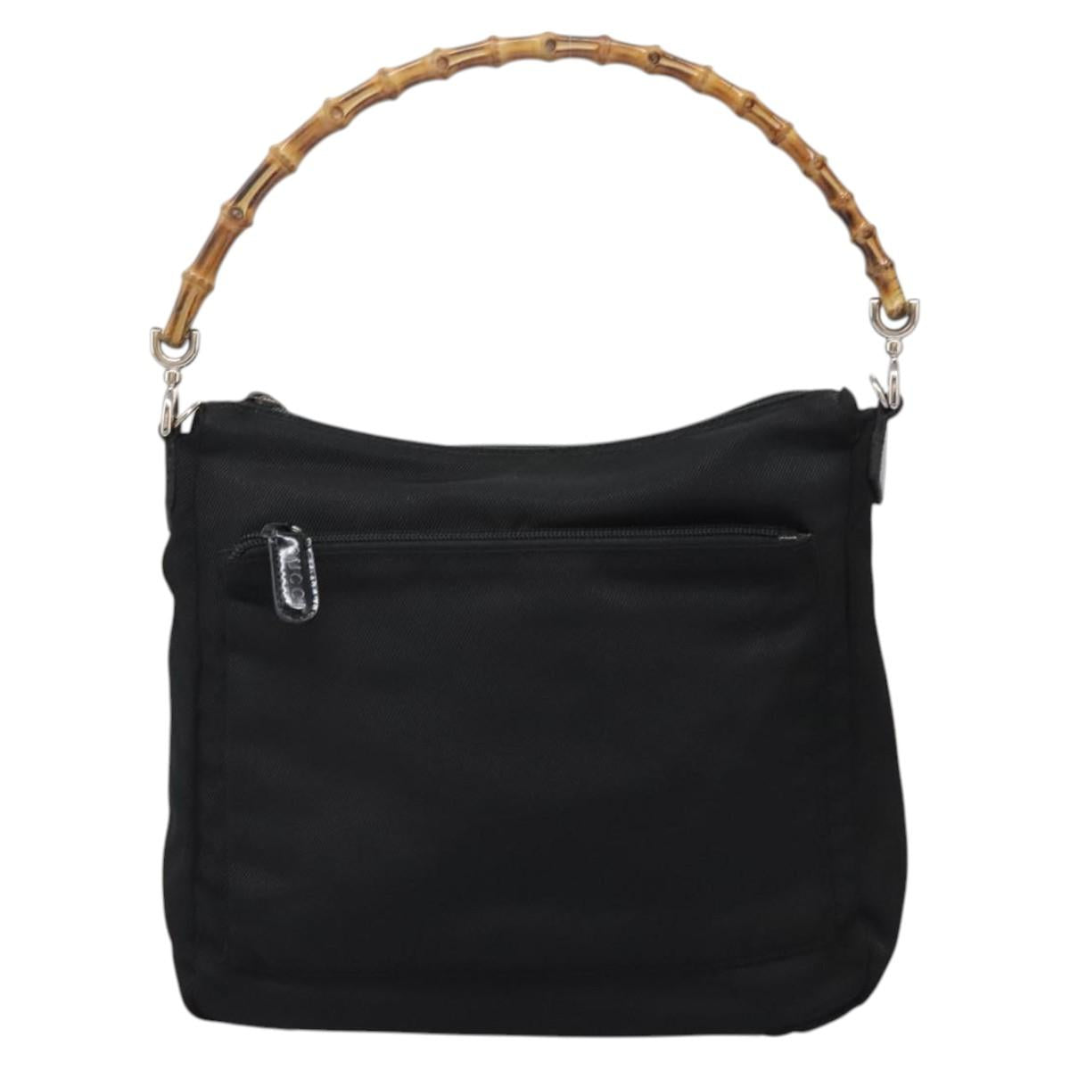 GUCCI Bamboo Hand Bag Nylon 2way Black Silver 000 2058 0509 5 Auth bs24539