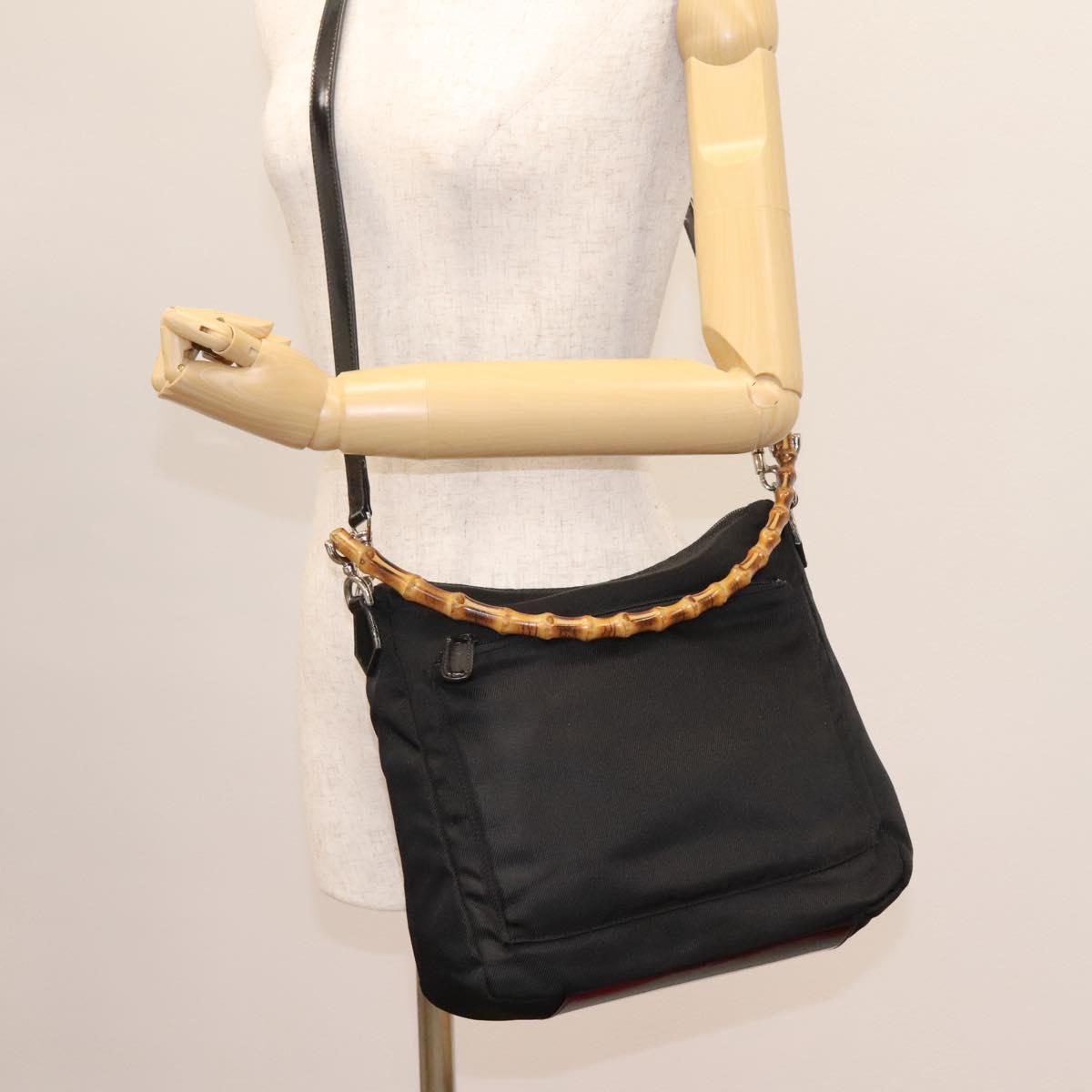 GUCCI Bamboo Hand Bag Nylon 2way Black Silver 000 2058 0509 5 Auth bs24539
