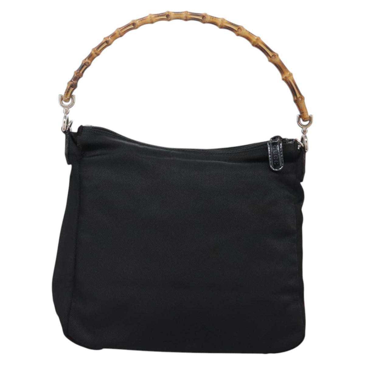 GUCCI Bamboo Hand Bag Nylon 2way Black Silver 000 2058 0509 5 Auth bs24539