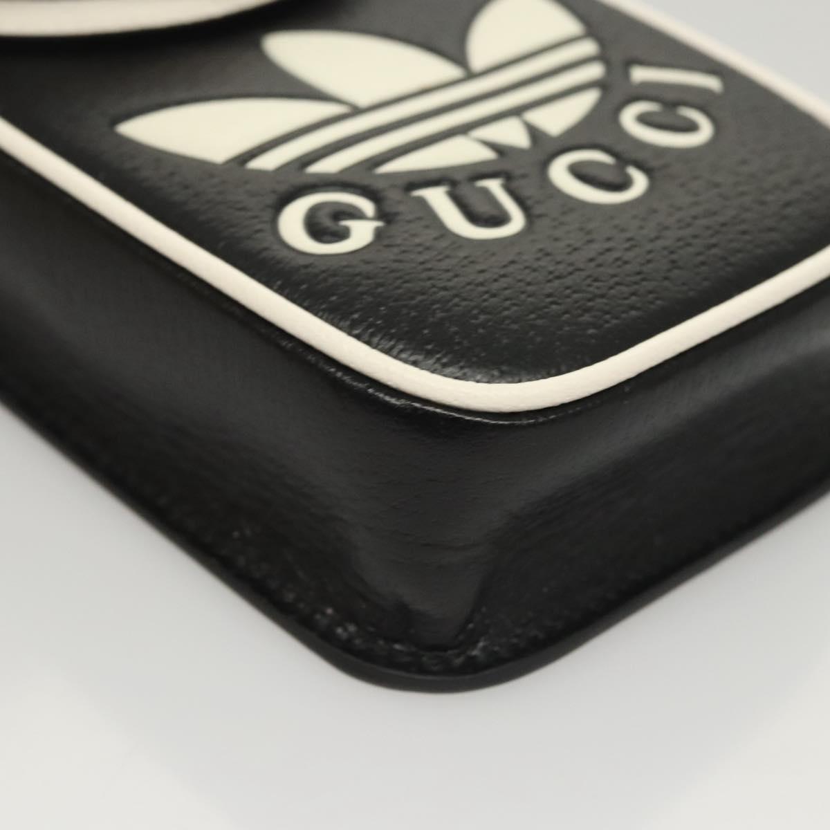 GUCCI Adidas Collaboration Shoulder Bag Leather Black Gold Auth bs24542