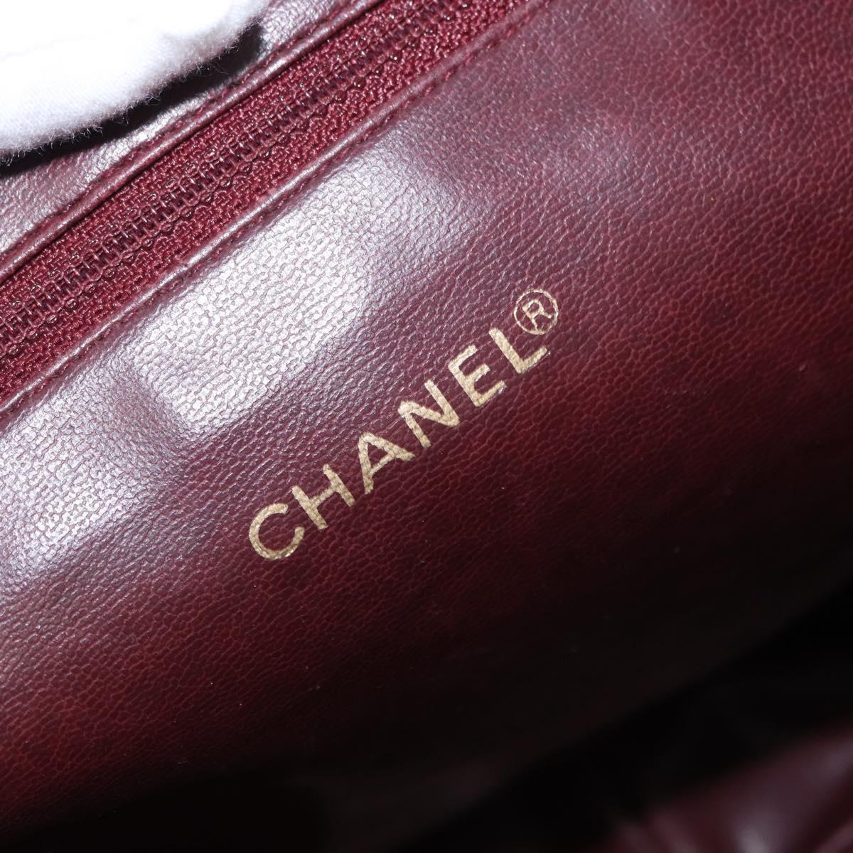 CHANEL Chain V Stitch Shoulder Bag Lamb Skin Bordeaux Gold CC Auth bs24546
