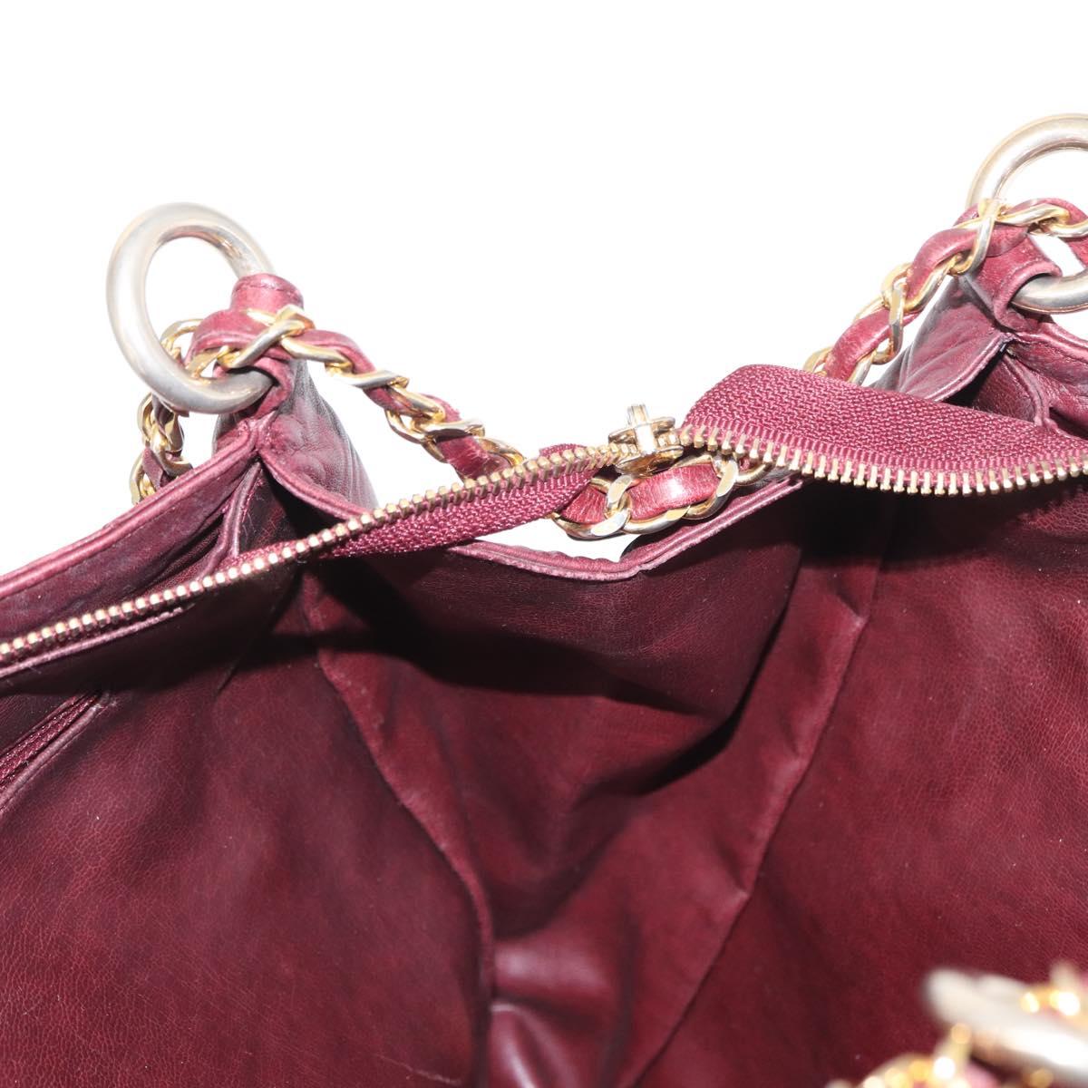 CHANEL Chain V Stitch Shoulder Bag Lamb Skin Bordeaux Gold CC Auth bs24546