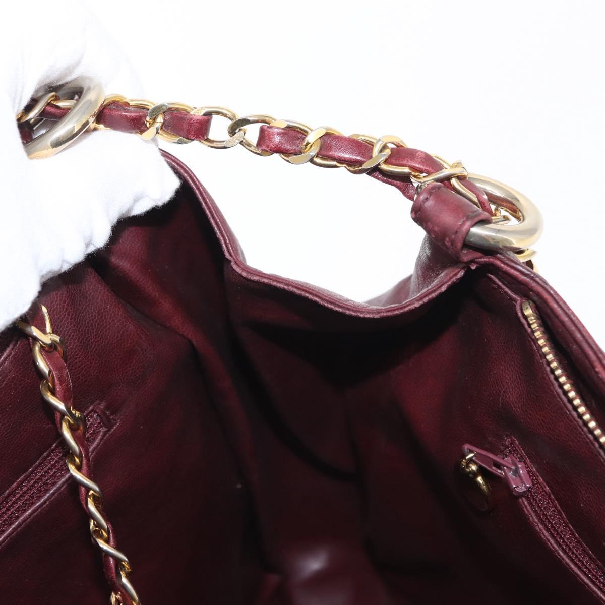 CHANEL Chain V Stitch Shoulder Bag Lamb Skin Bordeaux Gold CC Auth bs24546
