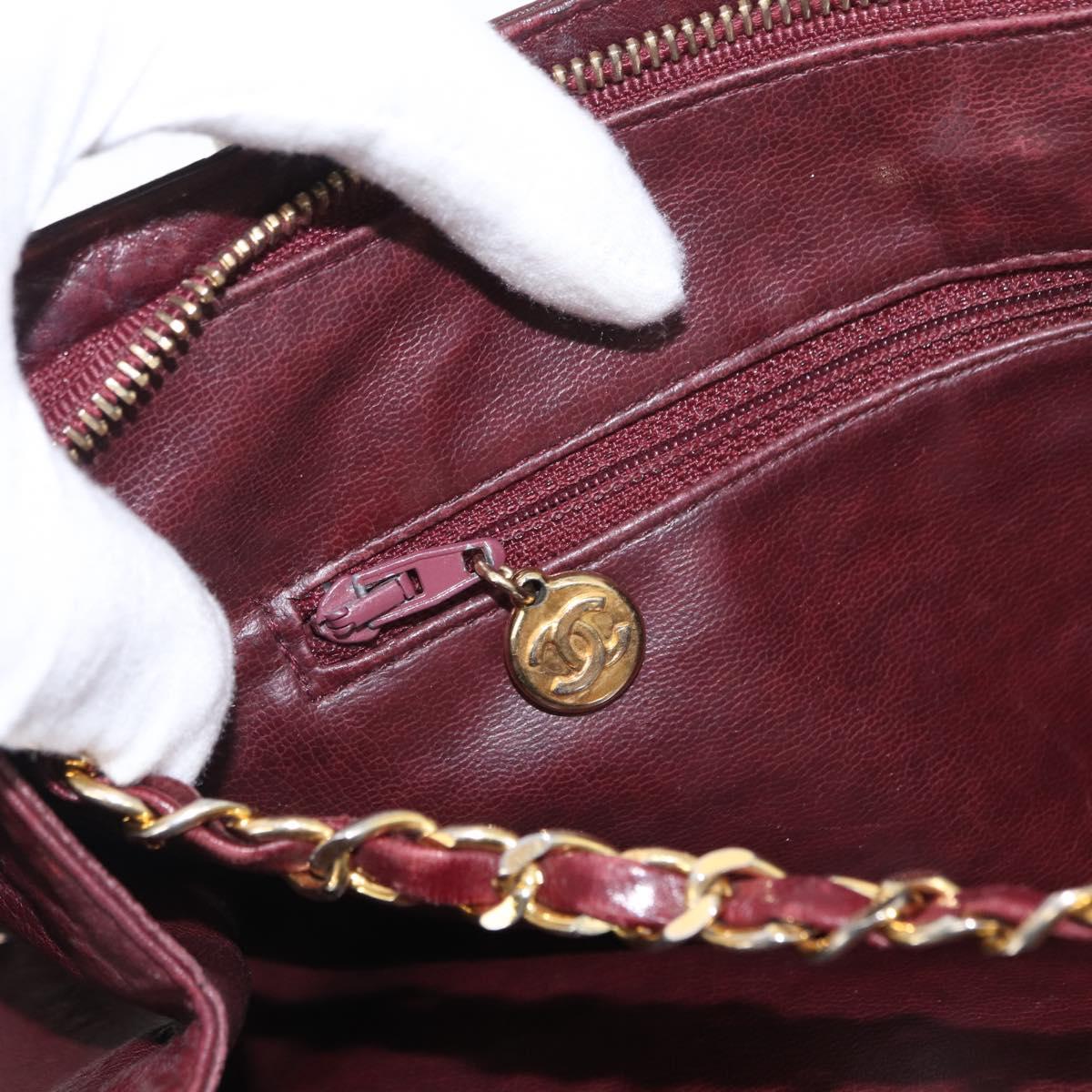 CHANEL Chain V Stitch Shoulder Bag Lamb Skin Bordeaux Gold CC Auth bs24546