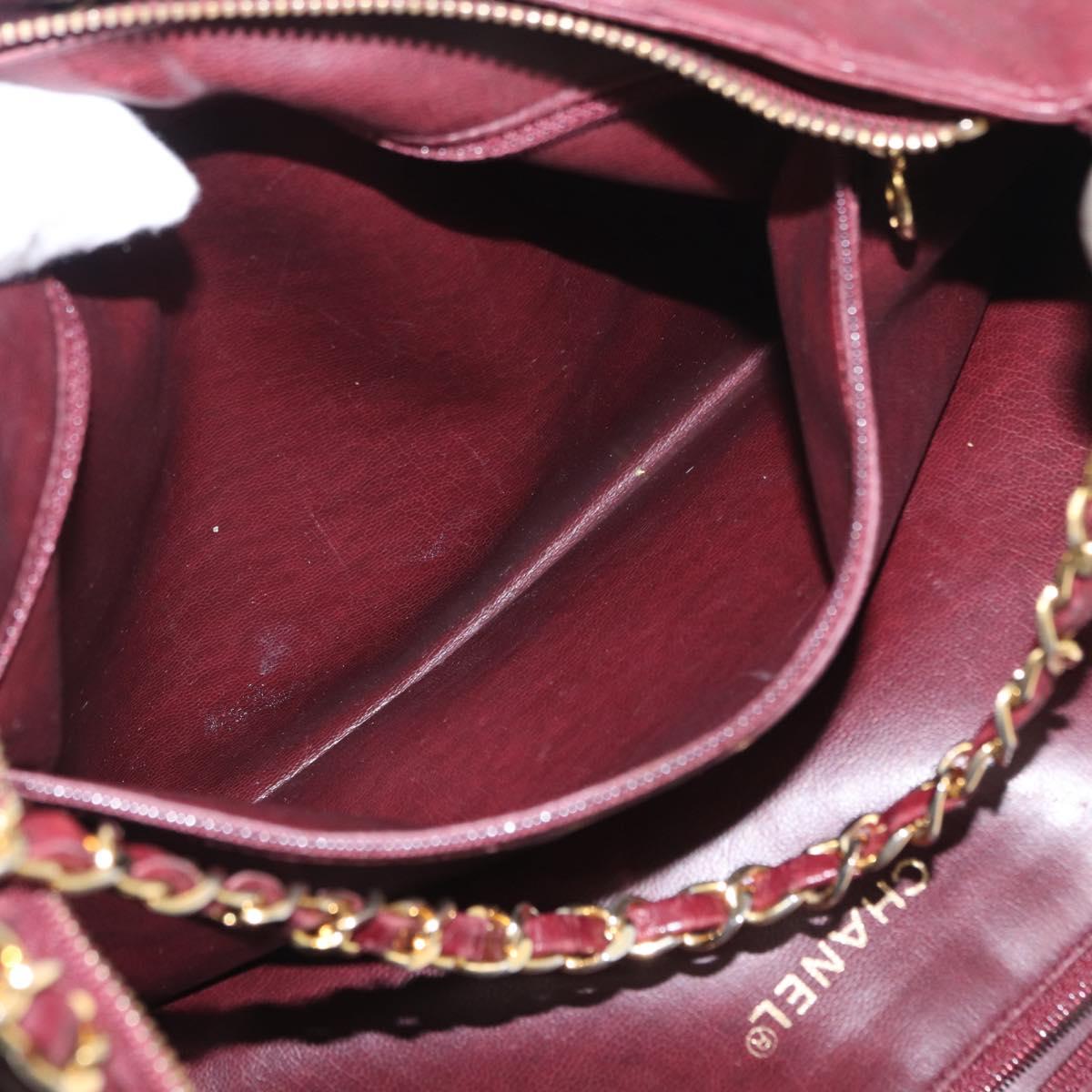 CHANEL Chain V Stitch Shoulder Bag Lamb Skin Bordeaux Gold CC Auth bs24546