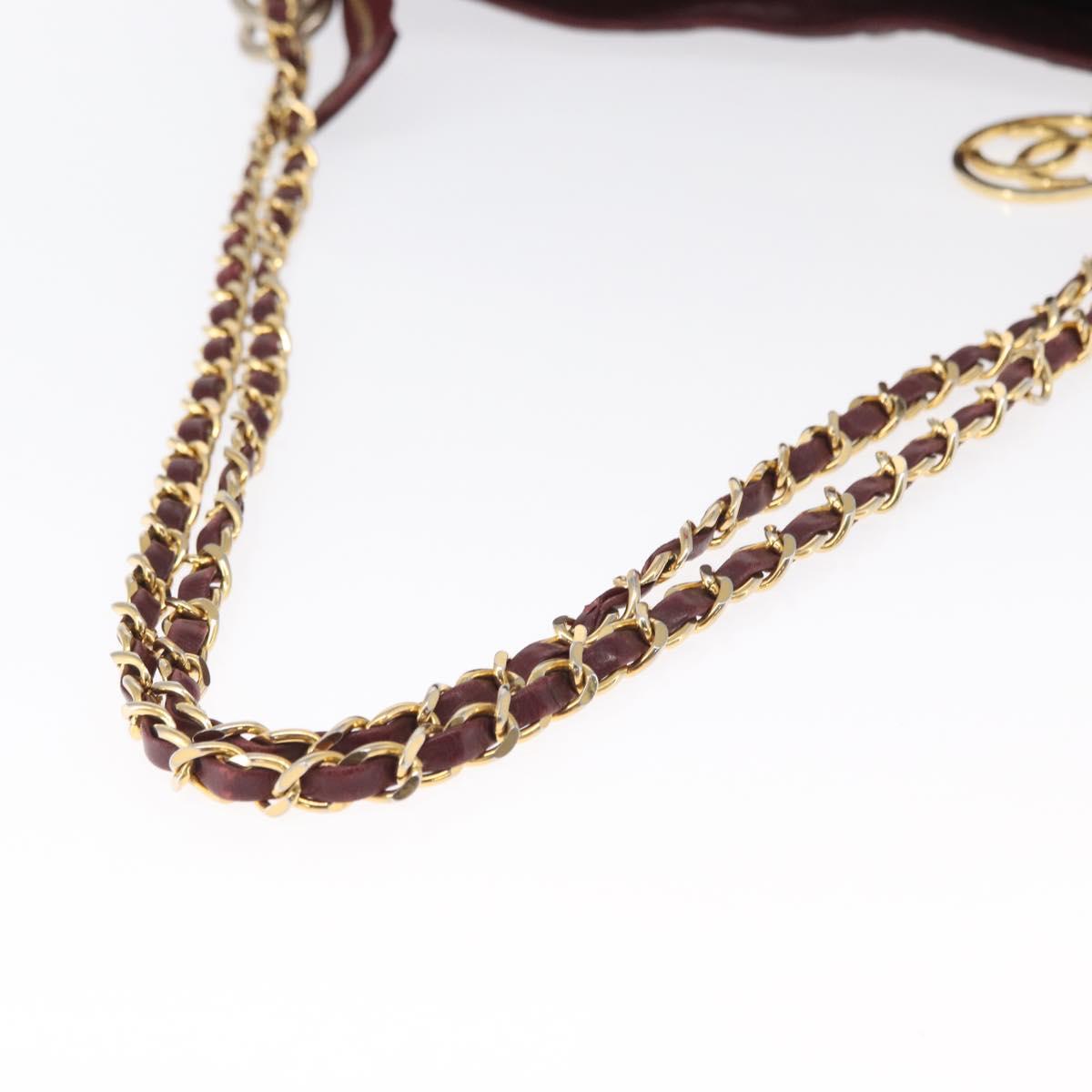 CHANEL Chain V Stitch Shoulder Bag Lamb Skin Bordeaux Gold CC Auth bs24546