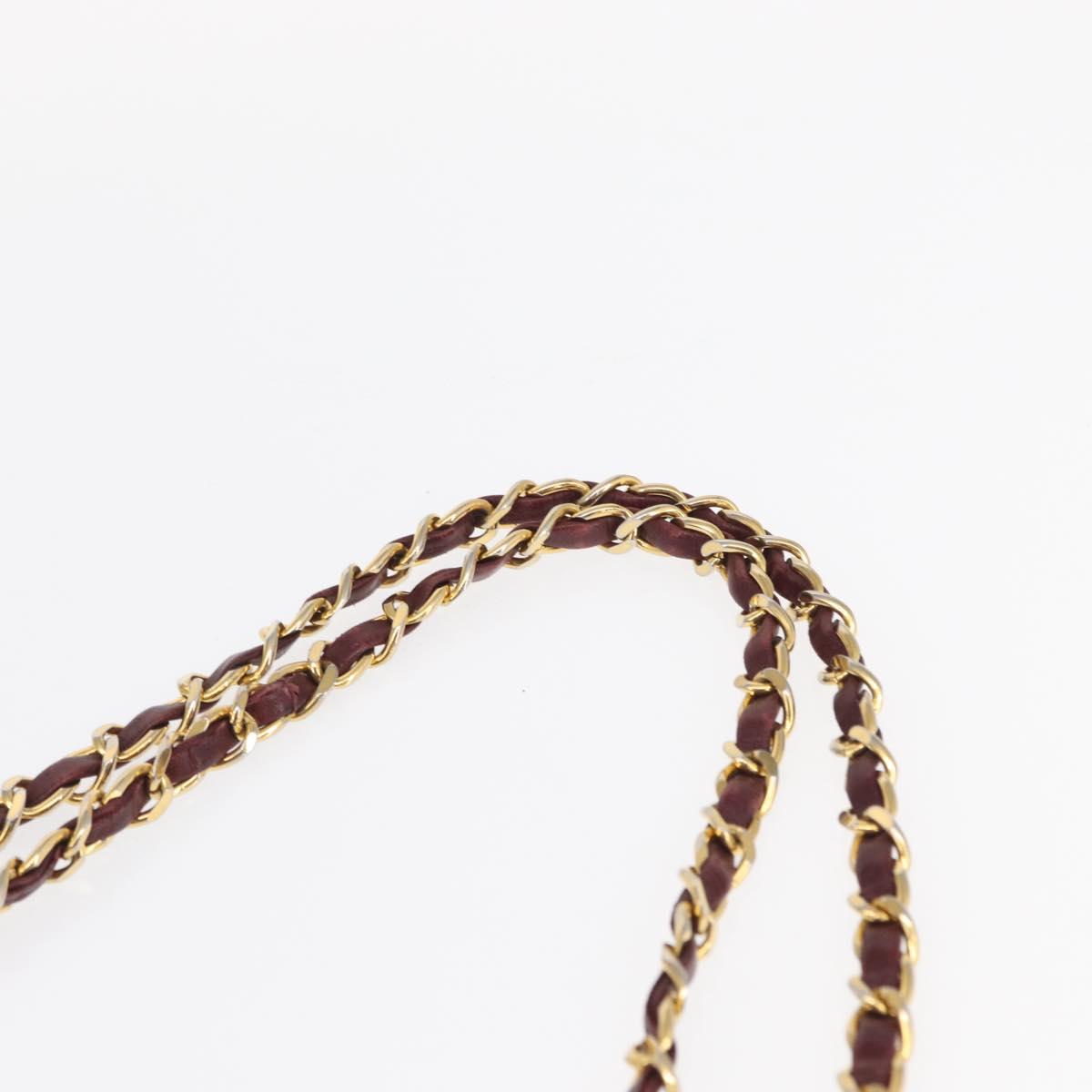 CHANEL Chain V Stitch Shoulder Bag Lamb Skin Bordeaux Gold CC Auth bs24546